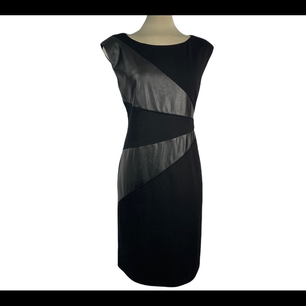 Spense Elegant Black Polyester And Leather Combination Dress Size10